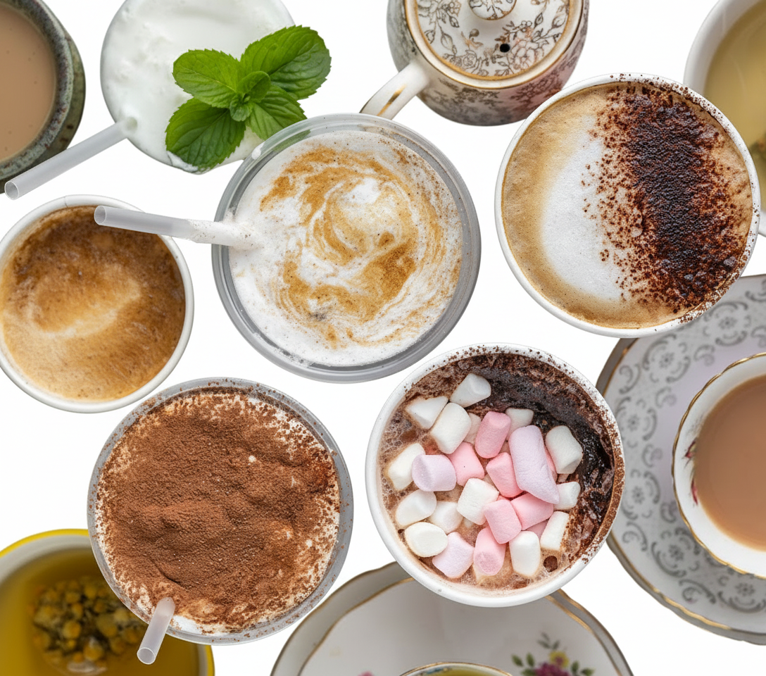 Coffee spread with multiple drinks